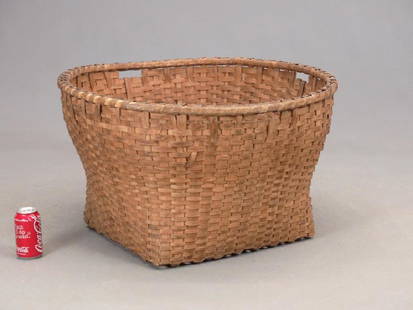 19th c. Basket: Large 19th c. gathering or laundry basket. 28 1/2" D., 17" Ht..