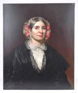 19th c. Portrait Of A Woman: 19th c. oil on canvas, portrait of a woman. Unframed. 30" x 25". School of Ezra Ames.