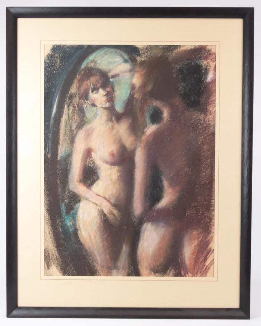 Clement Micarelli (United States 20th Century): Clement Micarelli (United States 20th Century), nude women looking in mirror, pastel, signed "Micarelli". Sight 24" x 18".