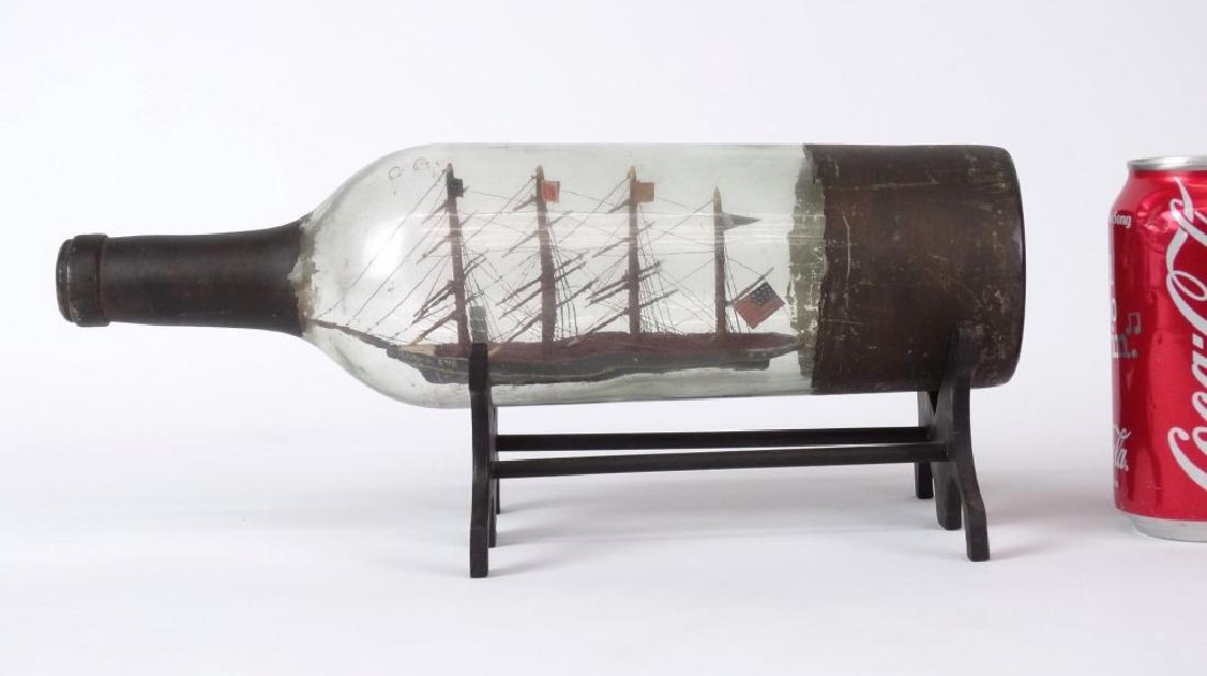 Ship In A Bottle: Early ship in a bottle. 12 1/2" L..