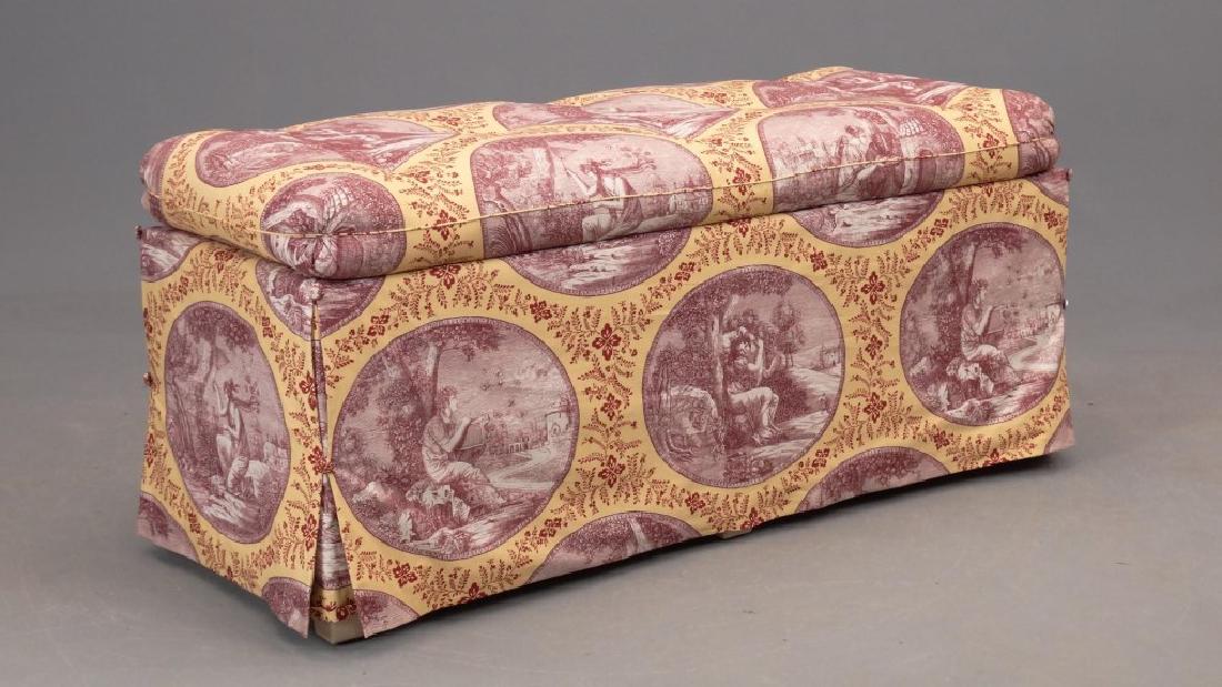 Upholstered Window Seat: Upholstered window seat on casters. 48" x 20" x 21".