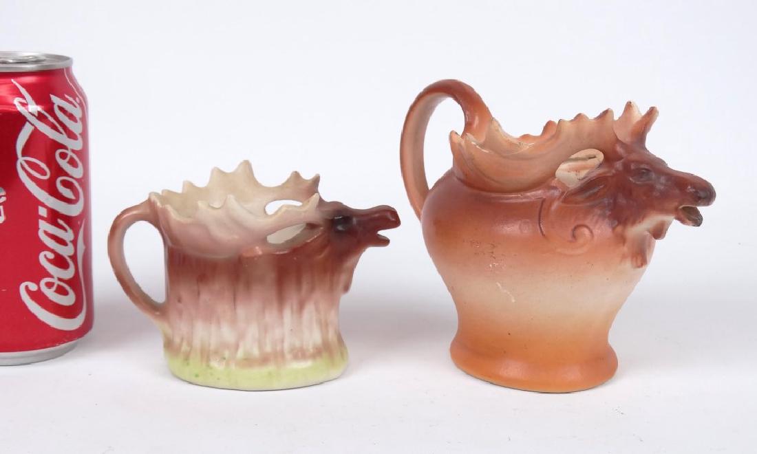 Pair Of Czech Moose Creamers: Pair of Czech ceramic moose creamers. 3" and 4 1/2" Ht..