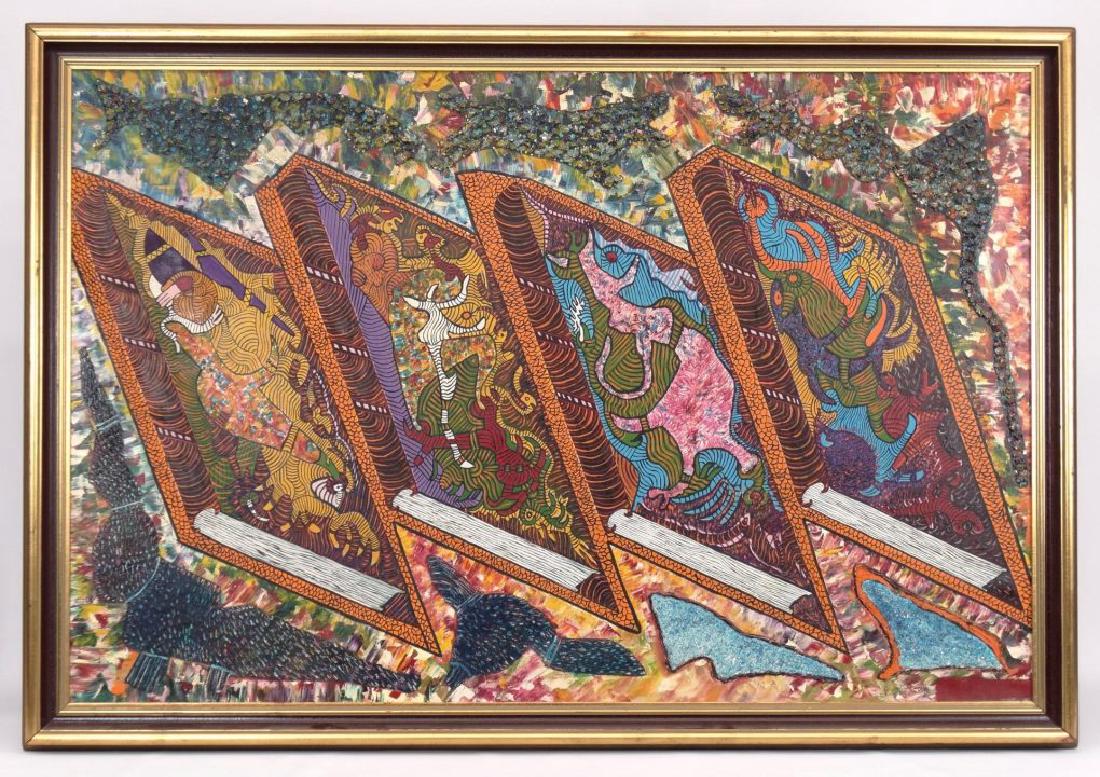 Harry Zolotow (American, born 1888): Harry Zolotow (American, born Ukraine 1888-1963), abstract, oil on canvas. Sight 42" x 39 1/2". . Artist has shown at The Museum Of Modern Art N.Y.C..