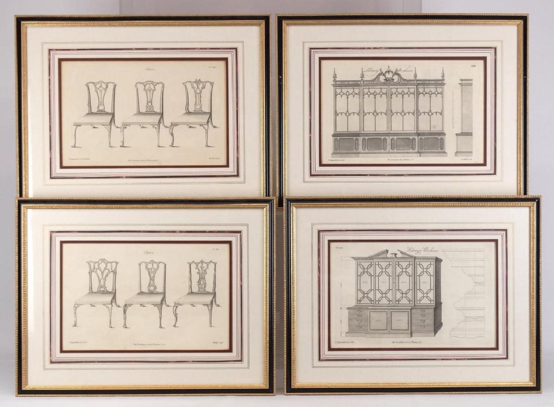 Chippendale Prints: Lot (4) Thomas Chippendale study prints. Framed and matted. Marked "T. Chippendale inv. et del/Pub. according to Act of Parliam. 1753/M. Darly sculp..". Sights 9" x 14 1/2".
