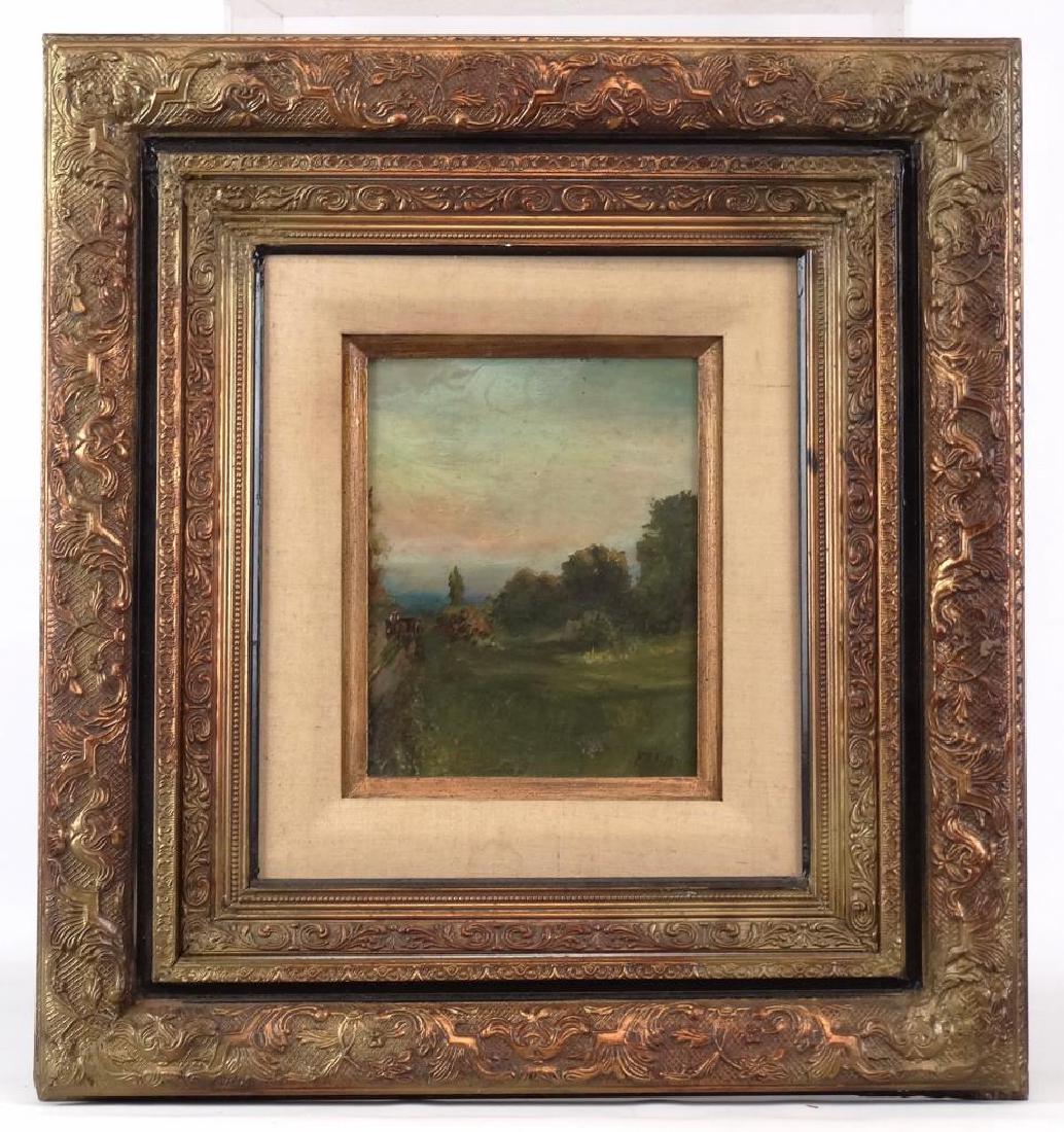 Dwight Tryon (1849-1925): Dwight Tryon (1849-1925 Mass./N.Y./Ct.), landscape, oil on panel (or canvas laid on panel), signed LRC "D.W. Tryon". Sight 9 1/2" x 7 1/2".