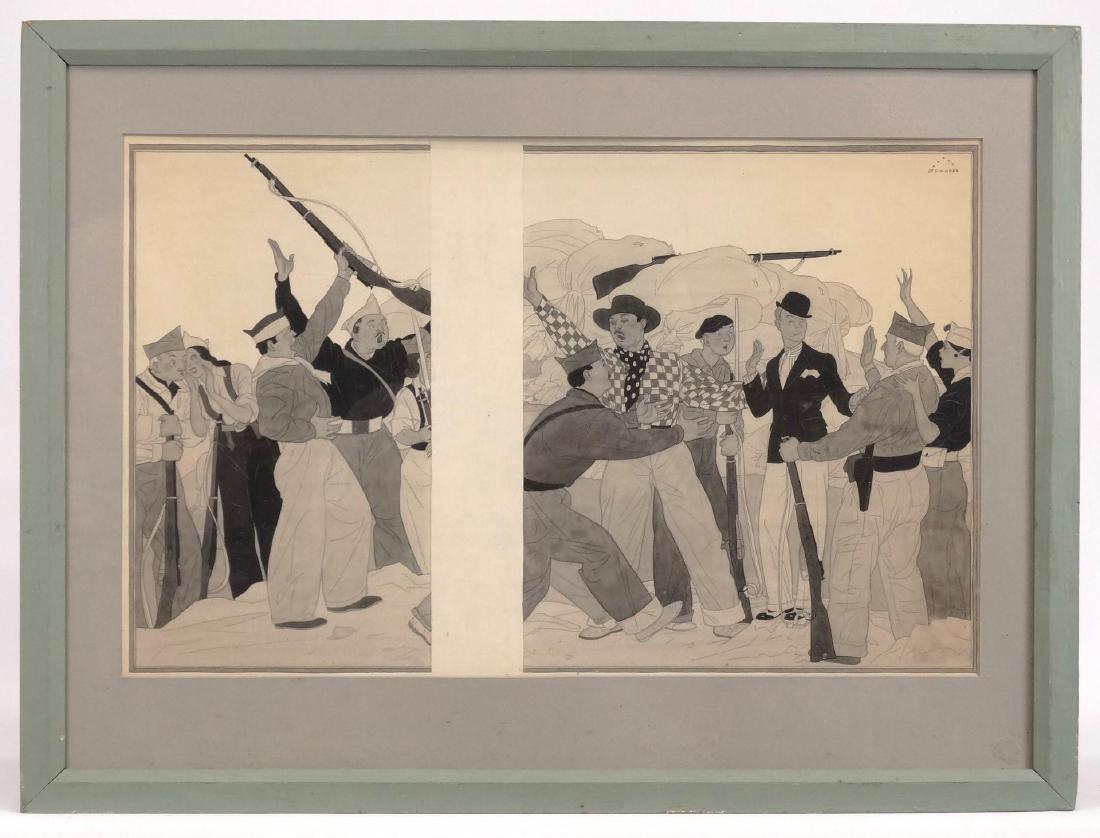 Harry Beckhoff (N.J.1901-1979): Harry Beckhoff (N.J. 1901-1979), illustration. Info verso. Sight 14" x 22".