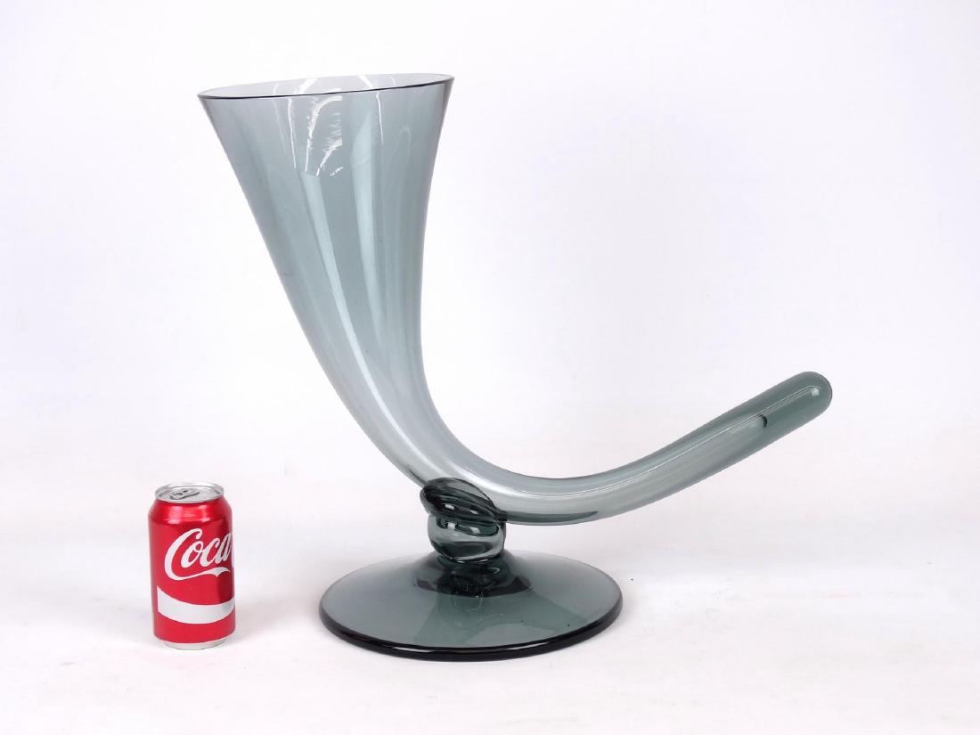 Hand Blown Cornucopia: Hand Blown glass cornucopia. C. 1960's in the style of Holmegaard. 17" Ht., 17" W..