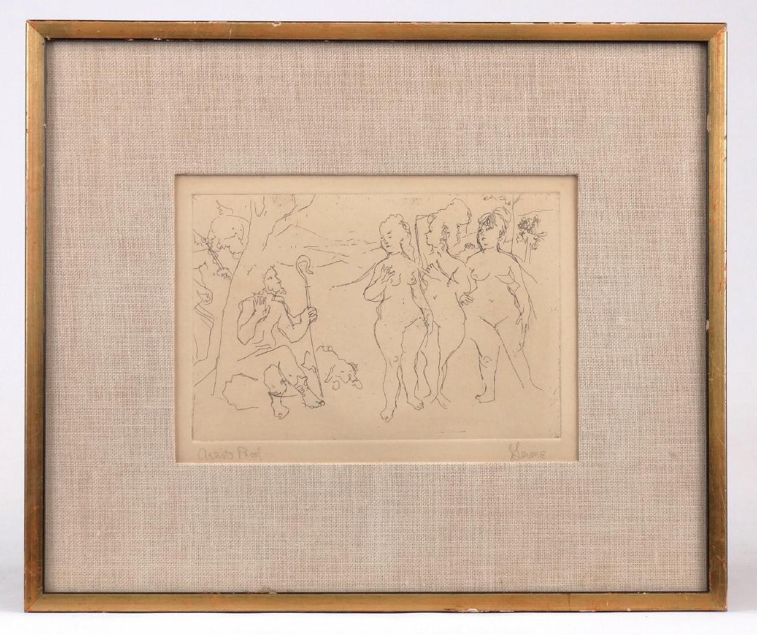 Jack Levine (1915-2010): Jack Levine (1915-2010), "Judgement Of Paris /Edition 250/Dec. 1964", etching (artist's proof). Sight 7" x 9 3/4".