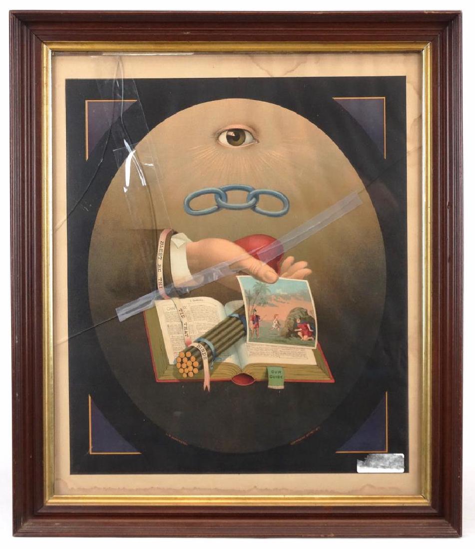 Masonic Print: 19th c. Masonic print in walnut frame. Glass cracked. Sight 23 1/2" x 19 1/2".