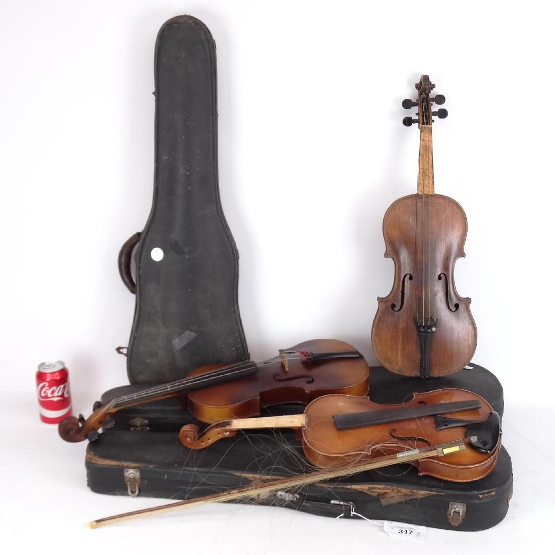 Violin Lot: Lot (3) early as found violins.
