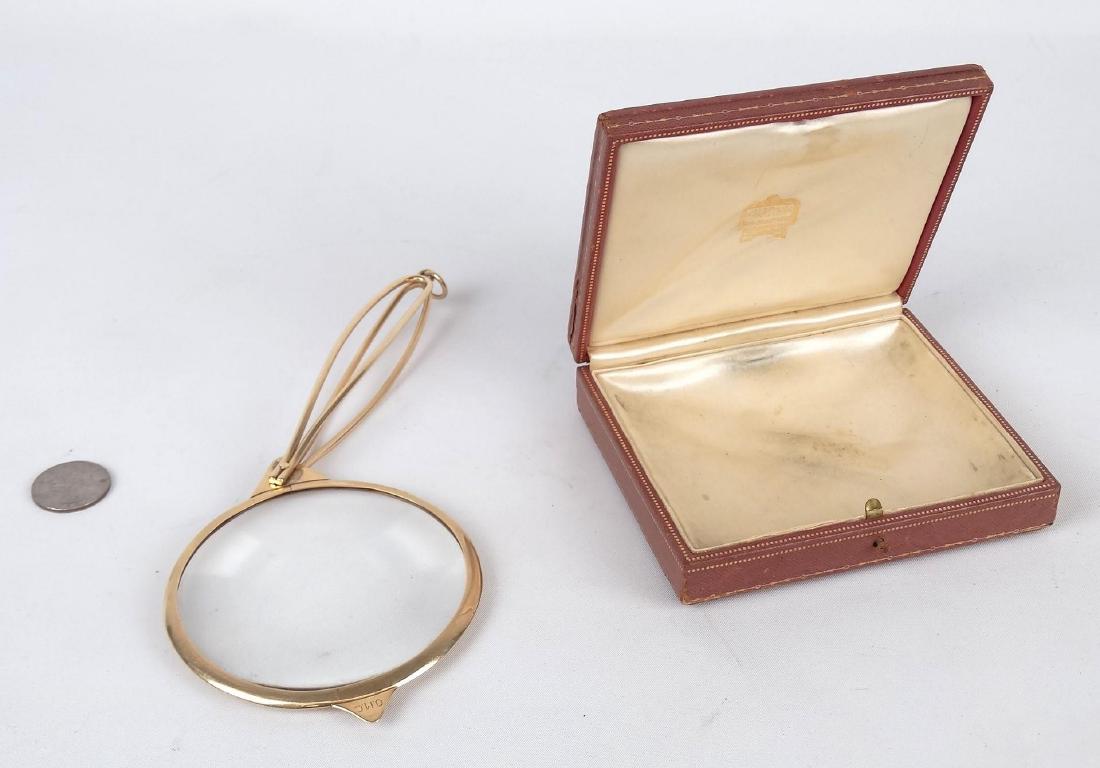 Cartier 14 Karat Gold Magnifying Glass: Cartier 14 Karat gold magnifying glass in case.