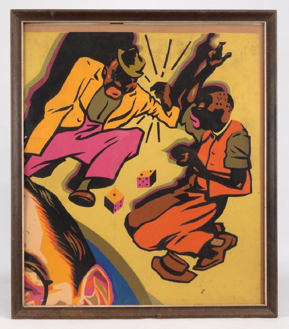 American School, Dice Players: American School, dice players, screenprint or oil (?). Sight 22" x 18 1/2".