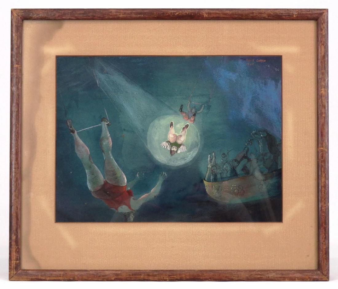 David Cohen (American b. 1927): David Cohen (American b. 1927), Circus theme, watercolor. Signed and dated top right corner. Sight 11" x 15".