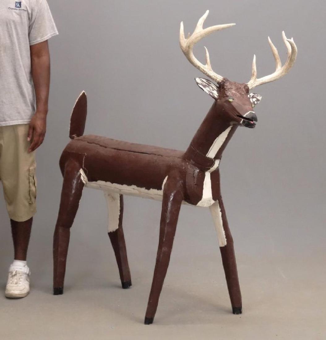 Leo Naugler Nova Scotia Folk Art Deer: Leo Naugler Nova Scotia folk art wooden deer. Approx. 49" x 57".