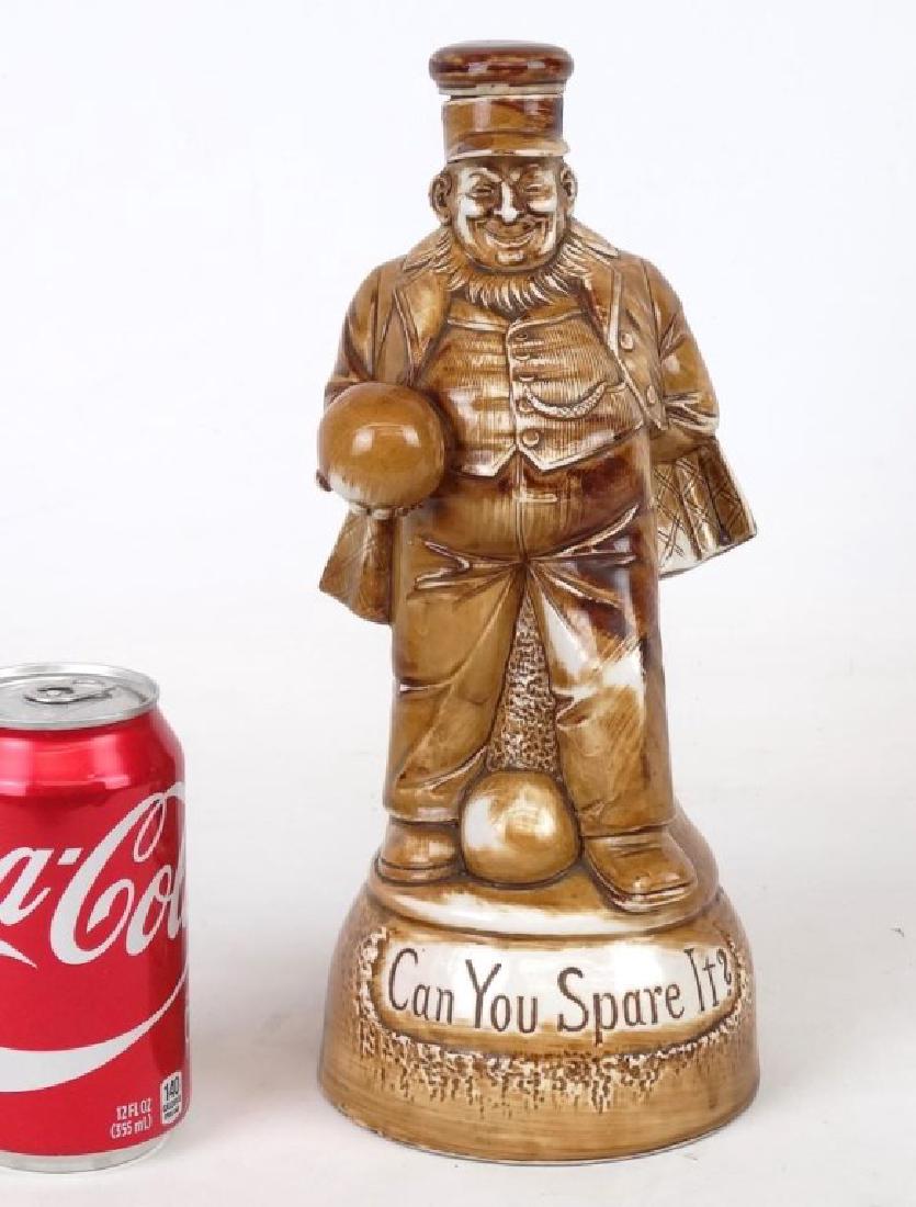 Figural Liquor Bottle: Early figural liquor bottle "CAN YOU SPARE IT?". 11 1/2" Ht..