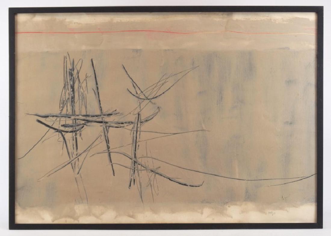 Achille Perilli (Italy b. 1927): Achille Perilli (Italy b. 1927), abstract, mixed media, signed and dated LRC "perilli 60". Sight 27 1/4" x 39".