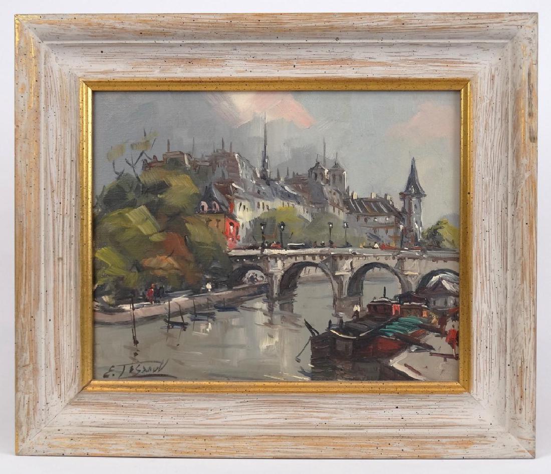 Continental School: Continental School, waterway with bridge, oil on canvas. Signed indistinctly LLC. 9" x 11".