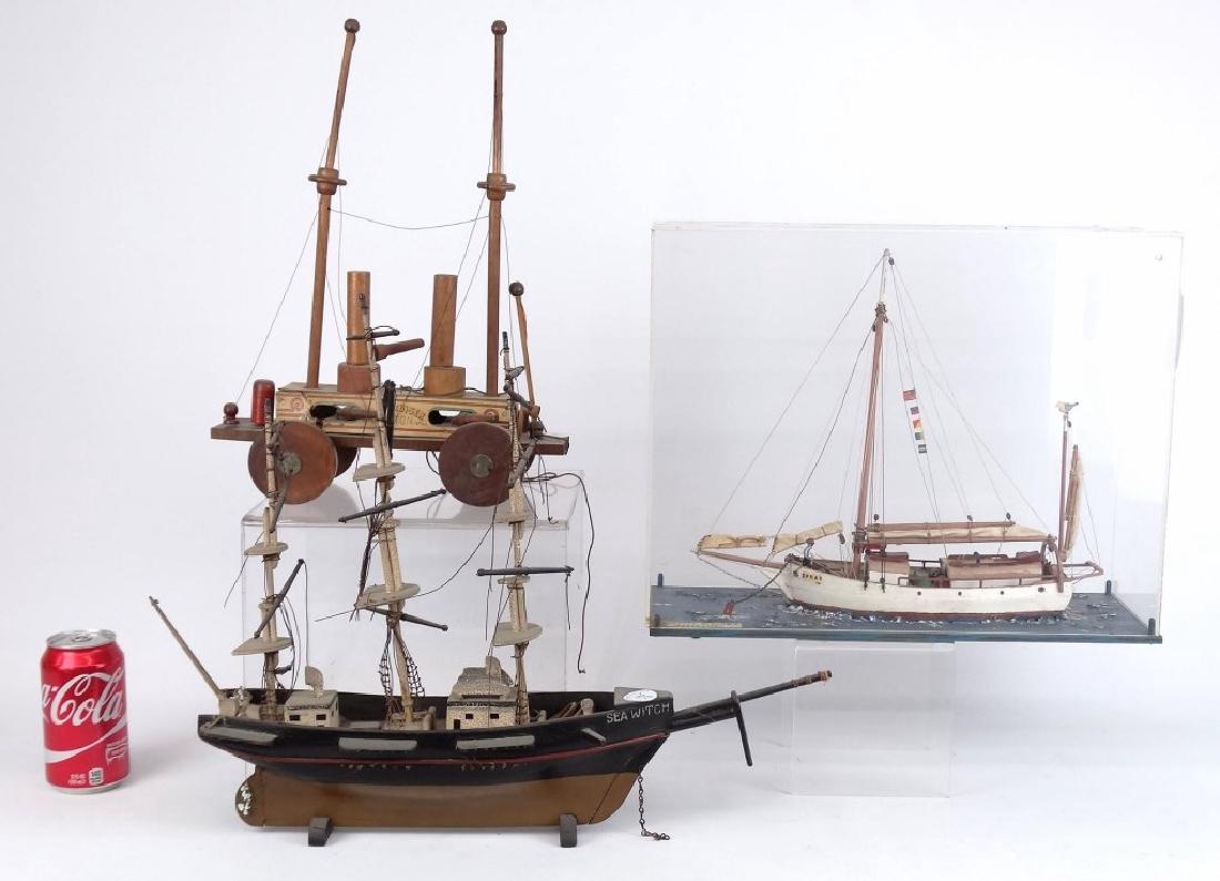Ship Models: Lot (3) ship models. One cased "JOSHUA SLOCUMS SPRAY-1887" (case 16" x 6" x 13".