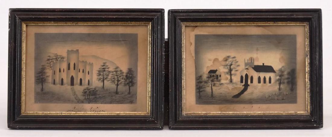 19th c. Watercolors Of Castle & Church (1 of 6)