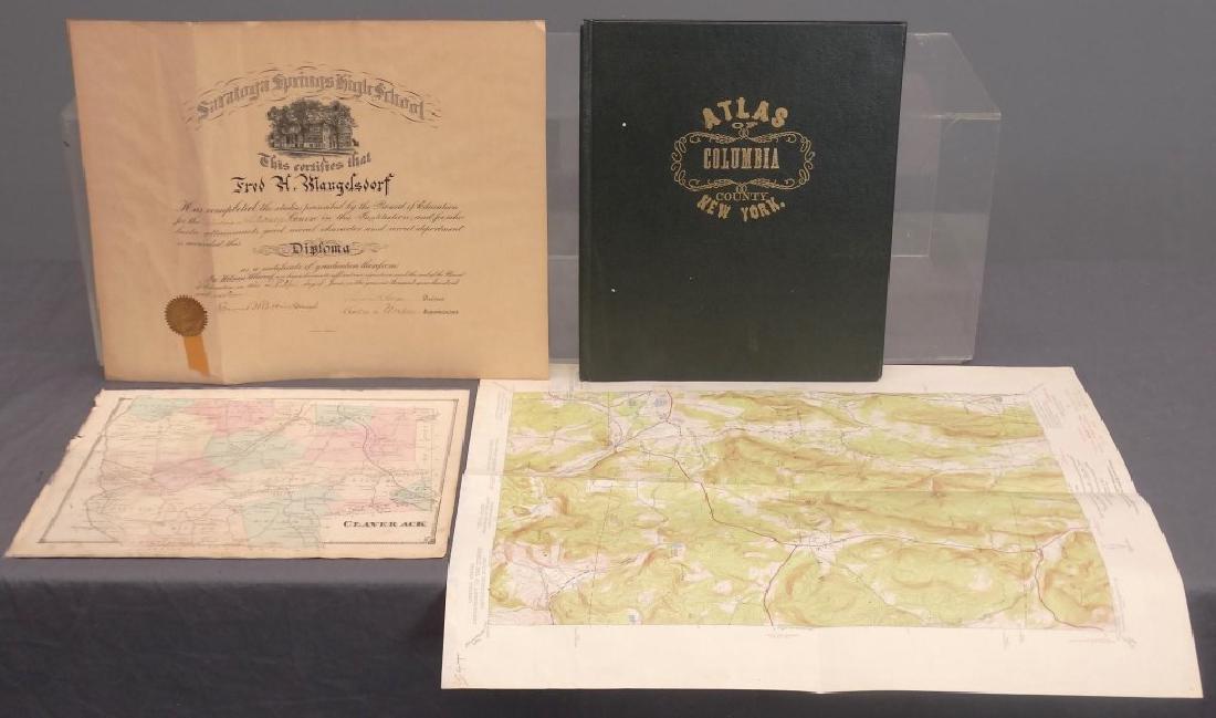 Columbia County New York Atlas: Columbia County New York Atlas. Published 1976. No. 281/300 copies. Along with Claverack map, Saratoga Springs High School diploma, Geological Survey map.