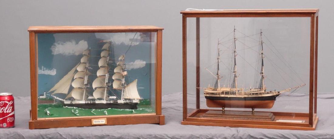 Ship Models: Lot (2) cased ship models. "Bobby Joe", 19" x 9" x 14" (side glass cracked), and "CHARLES W. MORGAN" (18" x 8" x 16 1/2").