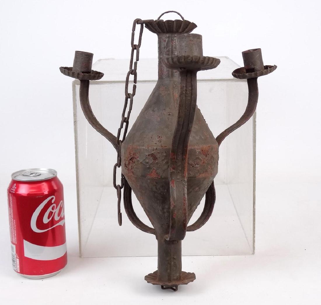 Toleware Hanging Lamp: Toleware sand weighted toleware hanging lamp. 11" Ht..
