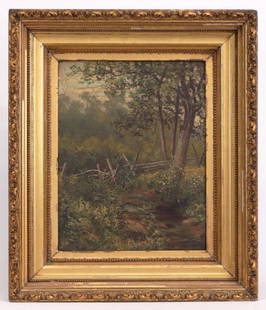 Jervis McEntee (N.Y. 1828-1891): Jervis McEntee (N.Y. 1828-1891), landscape, oil on panel, signed LRC. 14" x 11".