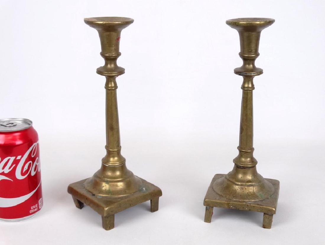 Pair Early Brass Candlesticks (1 of 4)