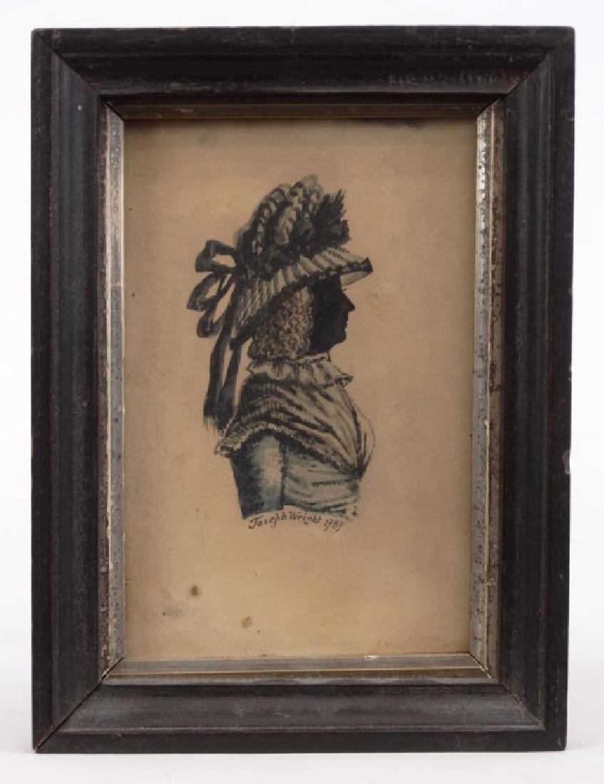 Joseph Wright (1756-1793): Joseph Wright (Penna./N.Y./N.J., 1756-1793), miniature watercolor of a woman. Info verso. Sight 6" x 4".