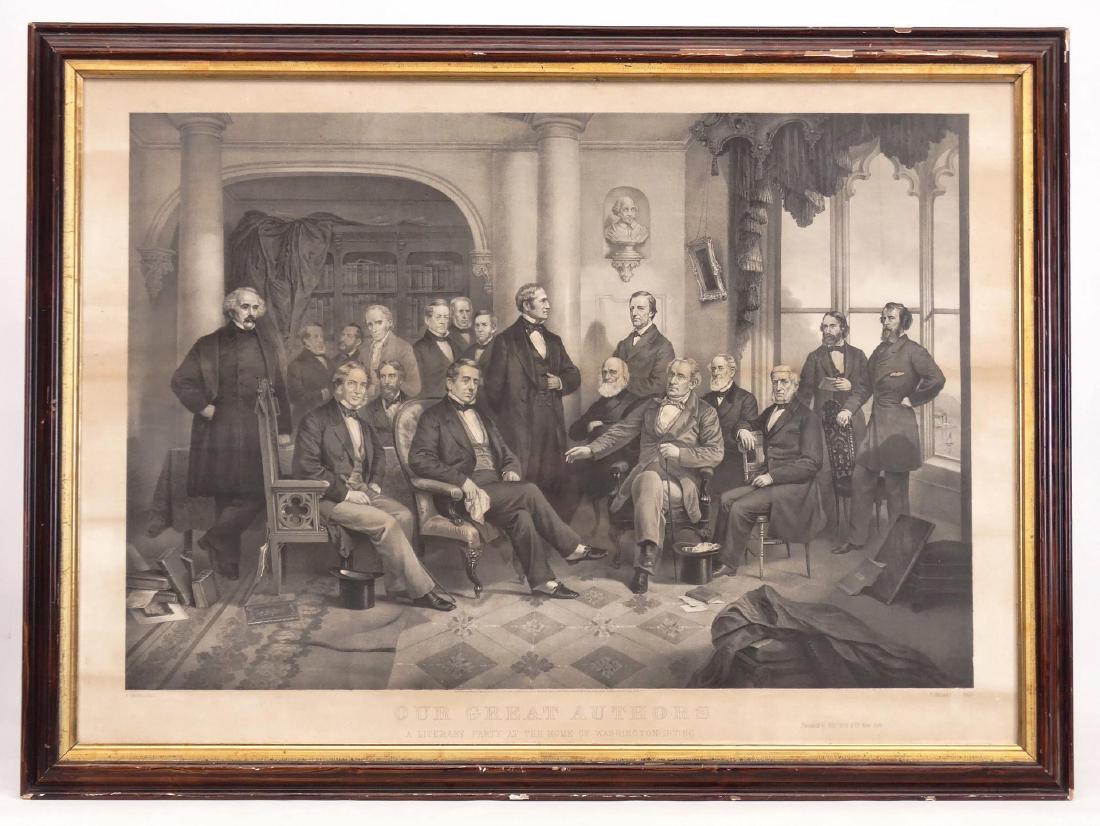 19th c. Steel Engraving "OUR GREAT AUTHORS": 19th c. steel engraving "OUR GREAT AUTHORS" (A LITERARY PARTY AT THE HOME OF WASHINGTON IRVING". Painted by A. Chappell, published by Whitman & Co., New York, also marked "T. Sinclair, Phila.". Sight