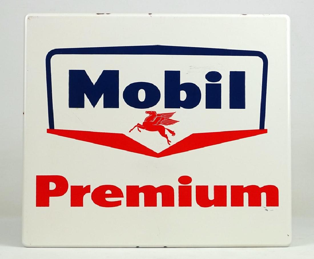 Metal Mobil Three Color Sign: Enamel single sided Mobil three color sign with flying horse. 13.75" x 12".