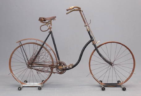 C. 1895 Victor Victoria Pneumatic Safety Bicycle: C. 1895 Victor Victoria pneumatic safety bicycle. Very complete and original, includes rare 1894-95 valve stem covers on original Victor rims. Retains name badge, original saddle, block pedals,