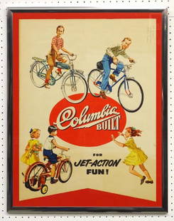 Columbia Poster: Vintage Columbia poster. "COLUMBIA BUILT / FOR JET-ACTION". Frame overall 31 1/2" x 24 1/2".