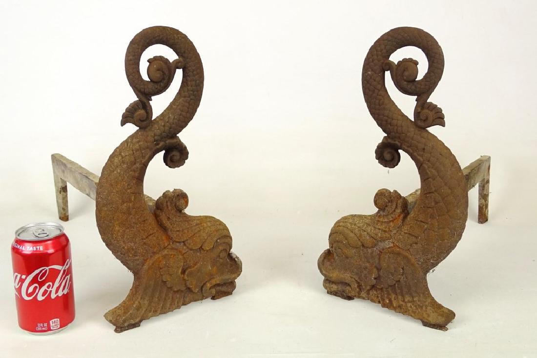Pair 19th c. Dolphin Andirons (1 of 4)