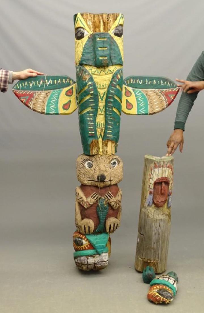 Misc. Lot: Lot including carved wooden totem pole (some losses, 70" Ht.)