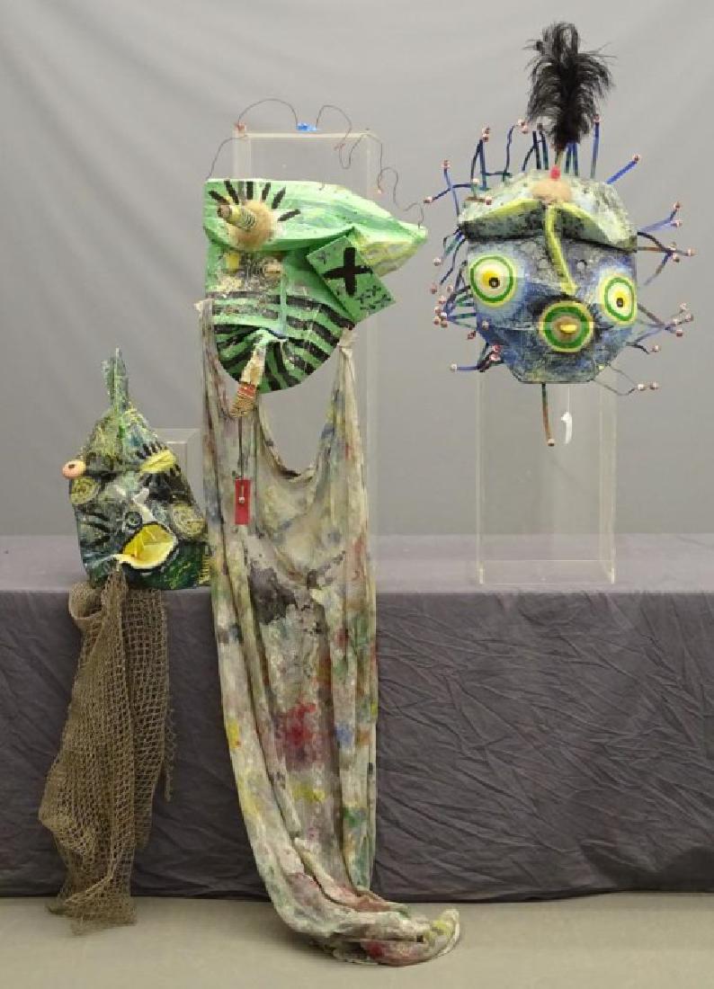 Terence Main (American b. 1954): Terence Main (American b. 1954), (3) mixed media masks. Signed and dated 1985.