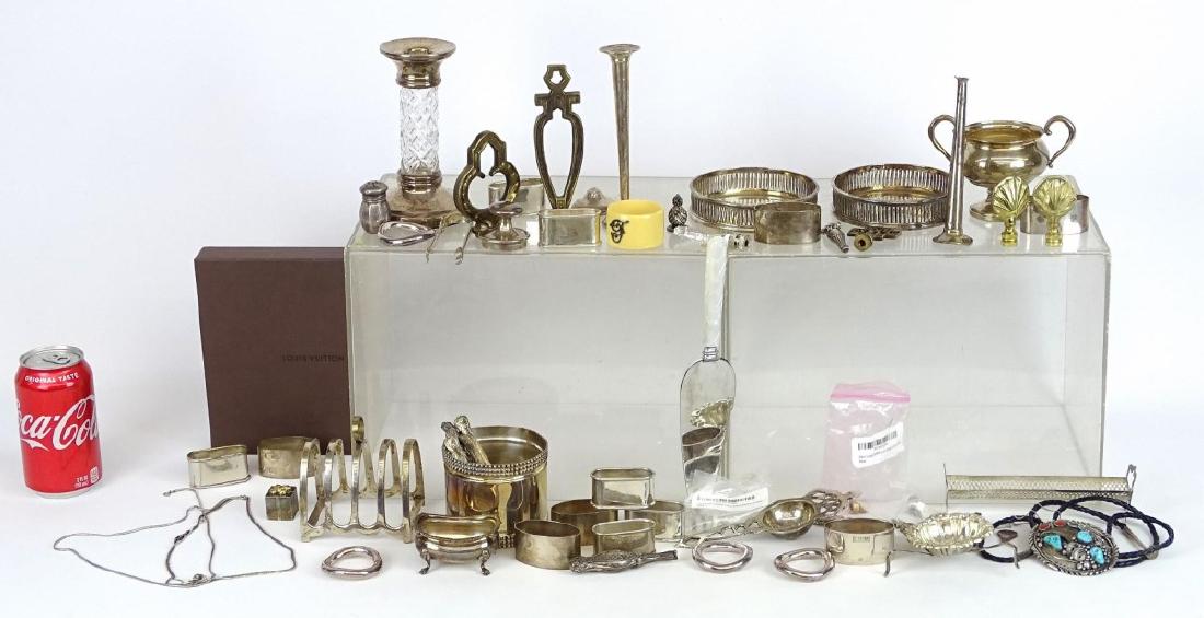Misc. Lot: Misc. sterling and silverplate lot. Includes napkin rings, bud vase, wine coasters etc..