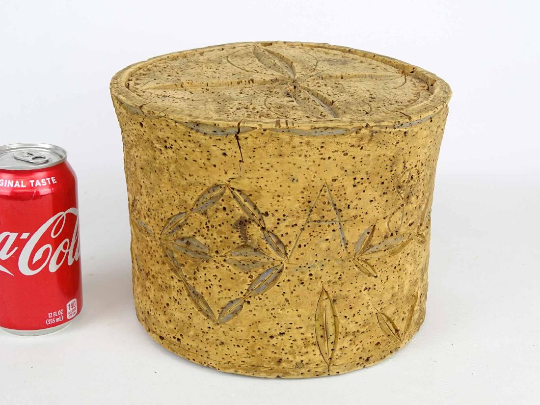 Early Cork Box: Early cork box with lid. 9" D., 7" Ht..