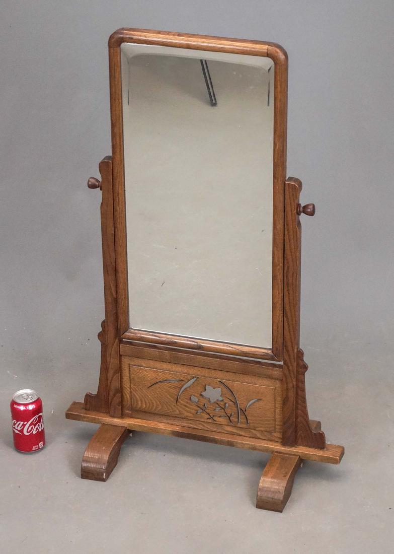 Oak Table Top Mirror: Oak table top mirror. 23" x 12" x 35 3/4" Ht..