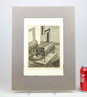 Armin Landeck (American 1905-1984): Armin Landeck (American 1905-1984), Shaker Stove, etching. Pencil signed. 11 1/4" x 9 1/4".