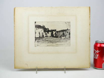 James Abbot McNeill Whistler (1834-1903): James Abbot McNeill Whistler (1834-1903), etching, "Imp. Delatre. Rue St. Jacques. Mounted on panel. Unframed. 10 1/2" x 13".