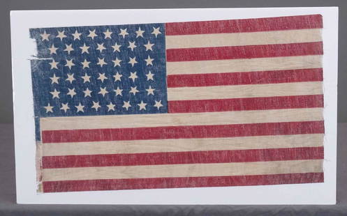 C. 1890's 44 Star American Flag: C. 1890's 44 Star American flag. Benjamin Harrison's administration and Wyoming admitted to the Union. 12" x 20 1/2".