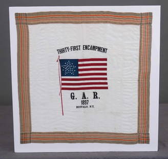 Grand Army Of The Republic Textile: Scarce Grand Army Of The Republic textile. Thirty-First Encampment / G. A. R. 1897, Buffalo N.Y.. 19" x 19".