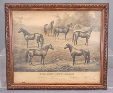 C. 1900 Horse Racing Farm Lithograph: C. 1900 horse racing farm lithograph. "FOREST CITY FARM / CLEVELAND OHIO". Sight 24 1/2" x 29 1/2".