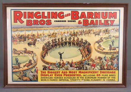 1939 Ringling Brothers Circus Poster: 1939 Ringling Brothers And Barnum & Bailey Circus Poster. The Strobridge Litho Co., Cincinatti & N.Y.. Sight 27 1/2" x 41 3/4".