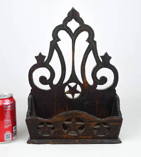 19th c. Wall Box: 19th c. pine wall box in original surface. Star pierced. 9 3/4" x 4" x 13 3/4" Ht..