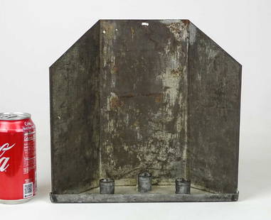 19th c. Candle Sconce: 19th c. rolled sheet iron candle sconce. Triple with canted sides. 10 1/2" x 4 1/2" x 10".