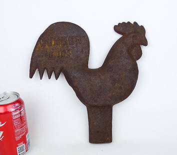 Hummer Rooster Windmill Weight: Hummer cast iron rooster windmill weight. Embossed "HUMMER E 184", made by Elgin Wind Power & Pump Co., Elgin Ill. 10" x 10 1/2".