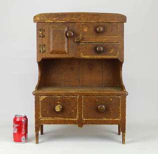 19th c. Child's Stepback Cupboard: 19th c. child's pine stepback cupboard. Old surface. 16 1/2" x 9" x 23" Ht..