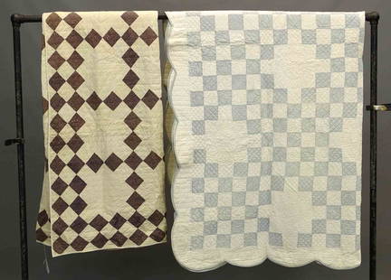 Quilt Lot: Lot (2) quilts including C 1940's Irish Chain (85" x 90"), and C. 1870's Nine Patch (84" x 92").
